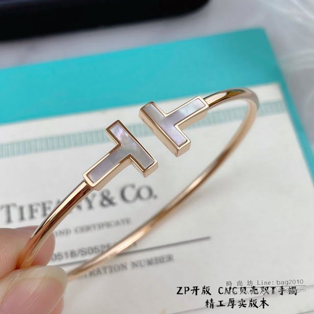 Tiffany飾品 蒂芙尼女士專櫃爆款T Square白金手鐲 Tiffany雙t貝母手鐲  zgt1794